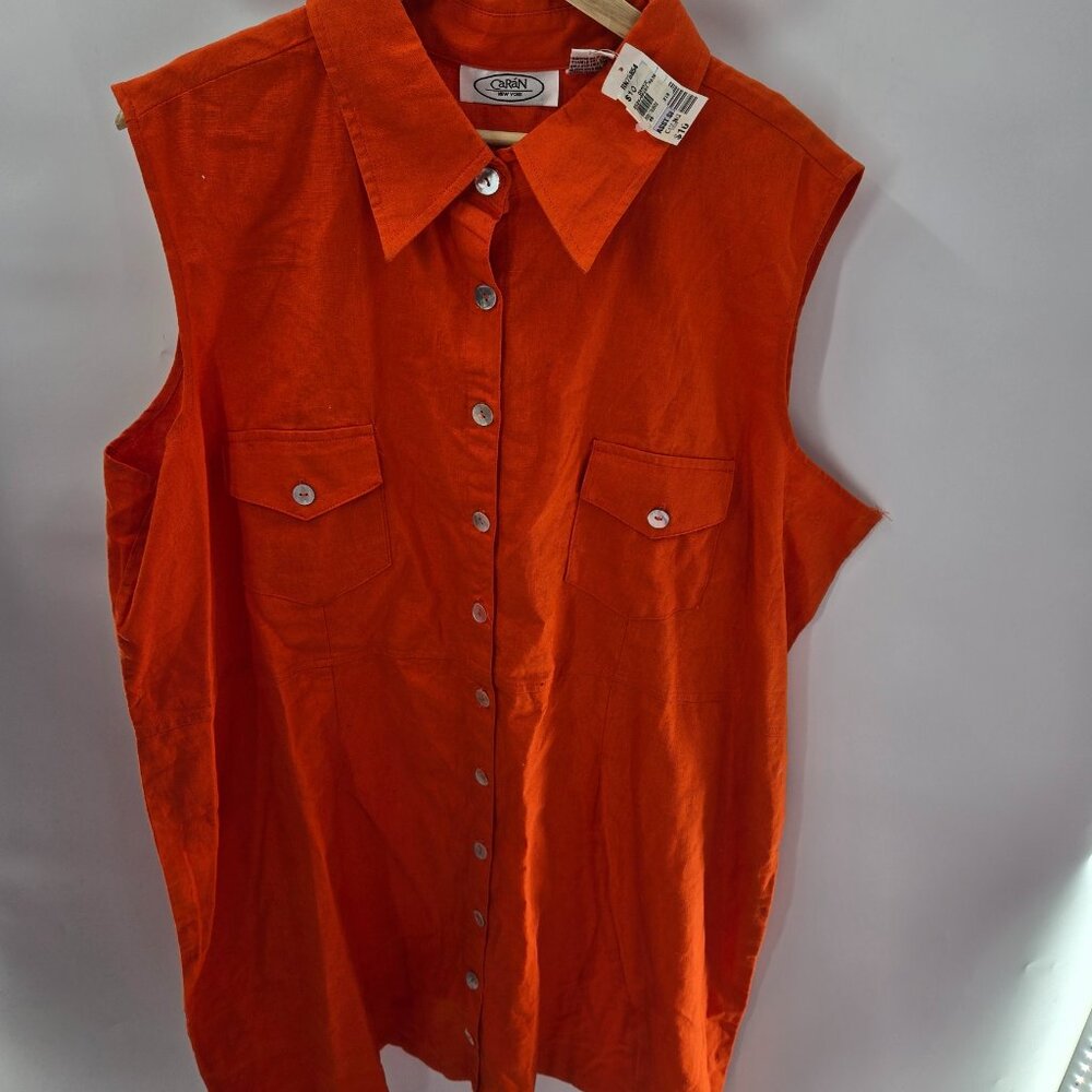 Vintage Caran New York Orange Linen/Cotton Sleeveless Mini Dress Size 3x